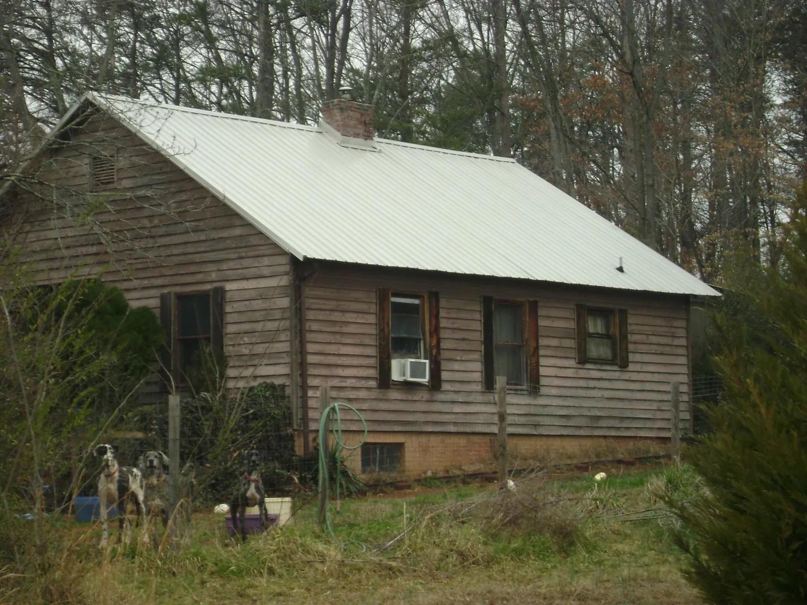 White metal roof on an old wood sided farmhouse, from a Asphalt Shingle Roof Repair job in Panguitch